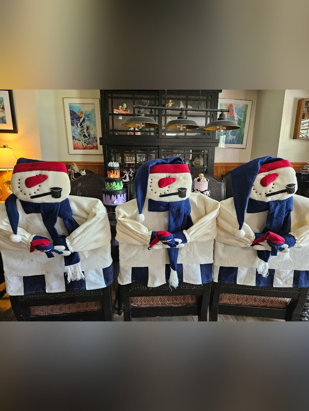 Vintage 3D Plush Christmas Chair Back Covers - Set of 6 (3 Santa & 3 Snowman)